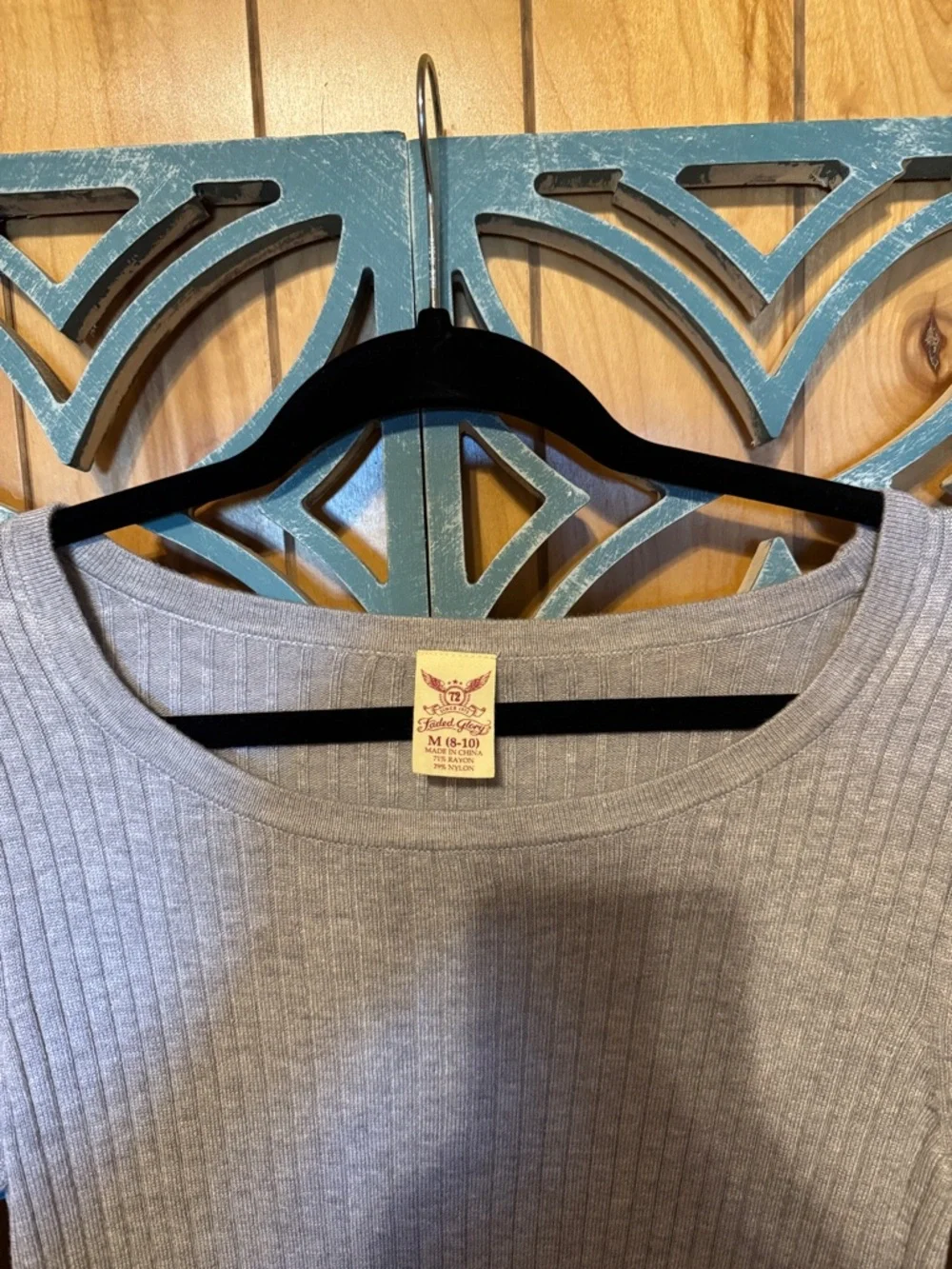 Faded Glory Light Gray Ribbed Scoop Neck Sweater - Picture 3 of 9